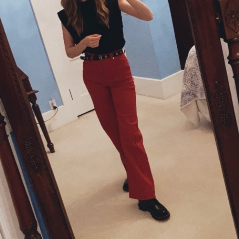 H&M red wide legged jeans